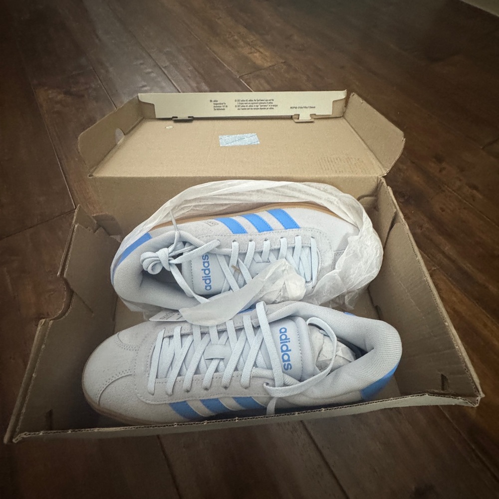 light blue and dark blue striped adidas